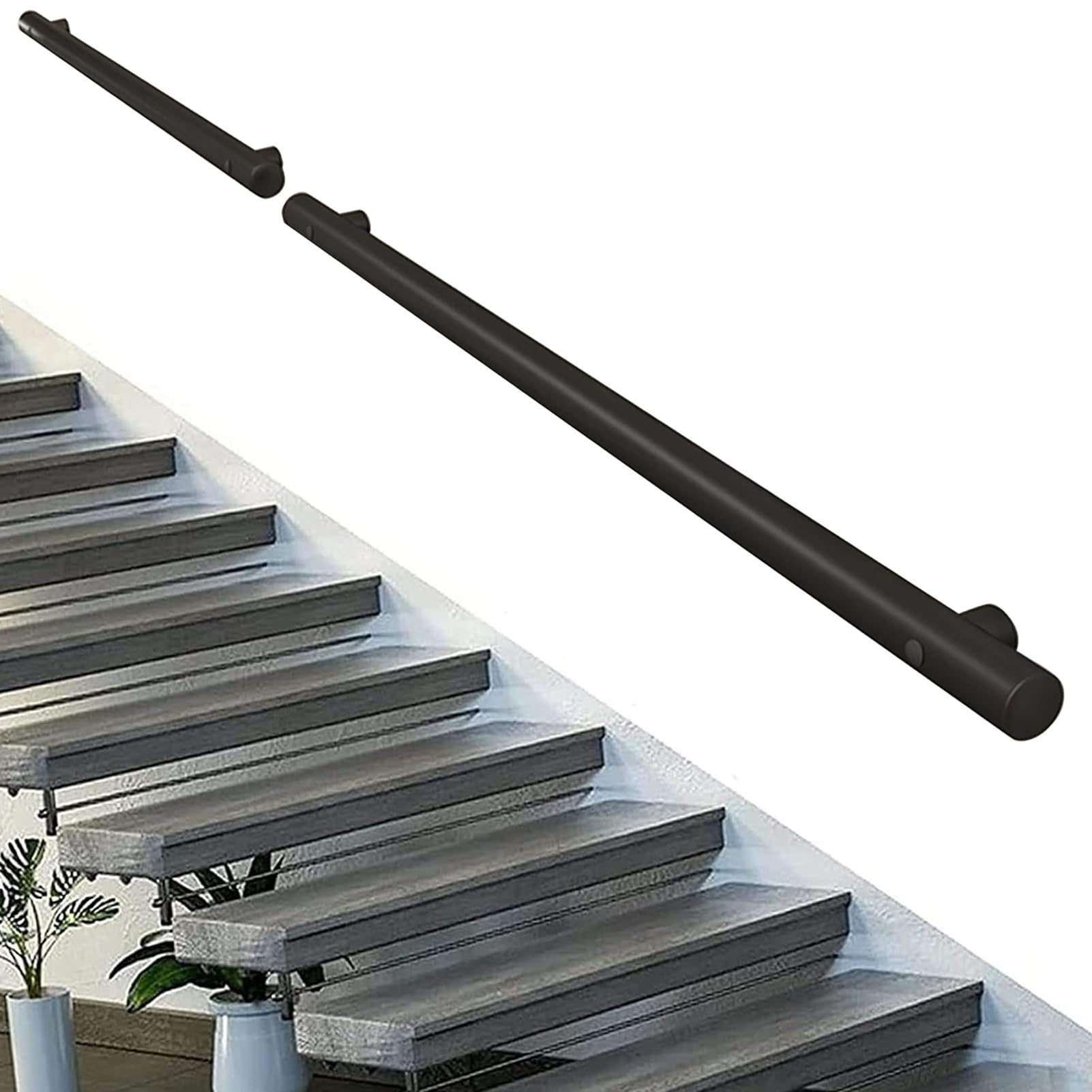 Rampes d'escalier en acier inoxydable noir 1,5 m de montage mural pour escalier intérieur extérieur