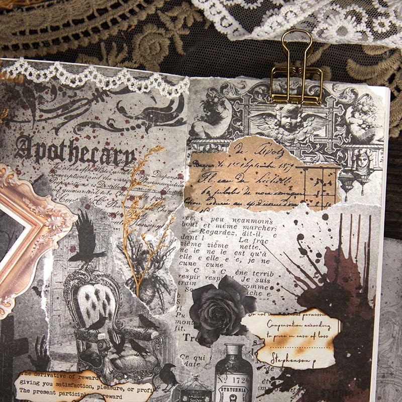 RVlensJoy 80 Sheets Gothic Scrapbook Paper - Dark Academia, Vintage Ephemera For Junk Journals, Collage, Wall Decor