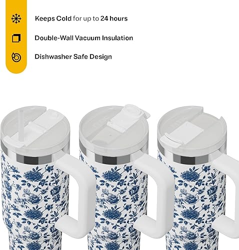 Miniatura 10 de RTIC Vaso de viaje por carretera de 30 onzas con doble pared, de acero inoxidable, portátil, con tapa, asa y pajilla, purpurina Snapdragon