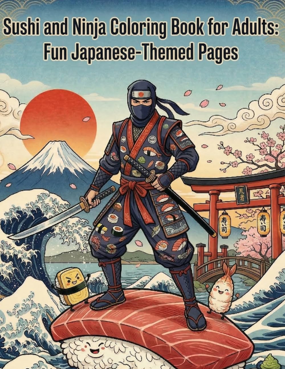 Sushi and Ninja Coloring Book for Adults: Fun Japanese-Themed Pages: Japanese Food Designs for Relaxation
