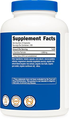 Miniatura 5 de Nutricost Tartrato de L-Carnitina 500 mg 240 cápsulas - 1000 mg por porción 2 botellas