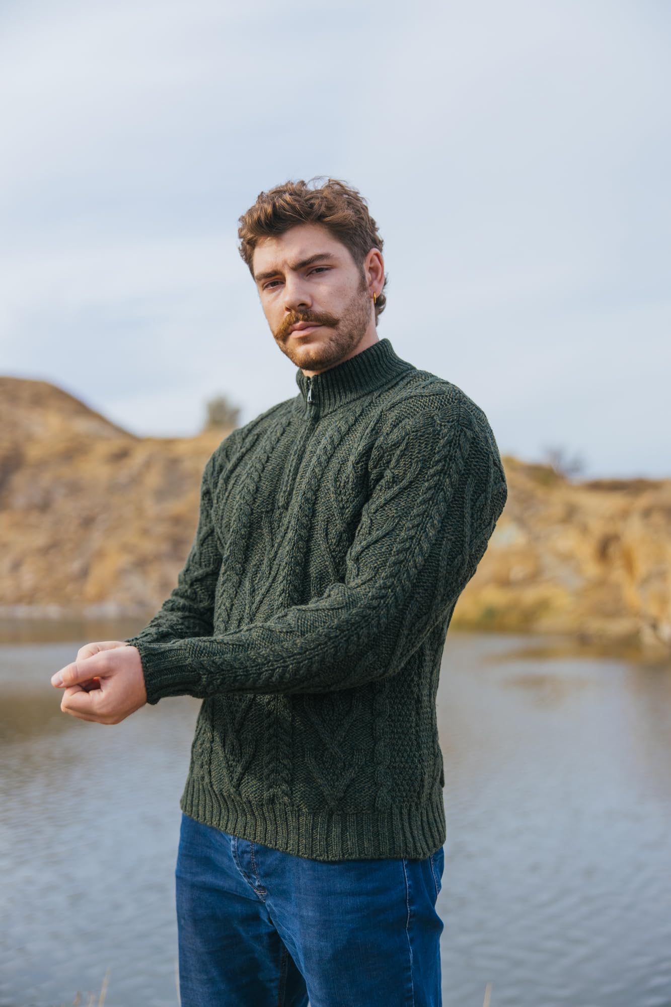 SAOL Pullover da Pescatore Irlandese Maglione Invernale Lavorato a Maglia 100% Lana Merino