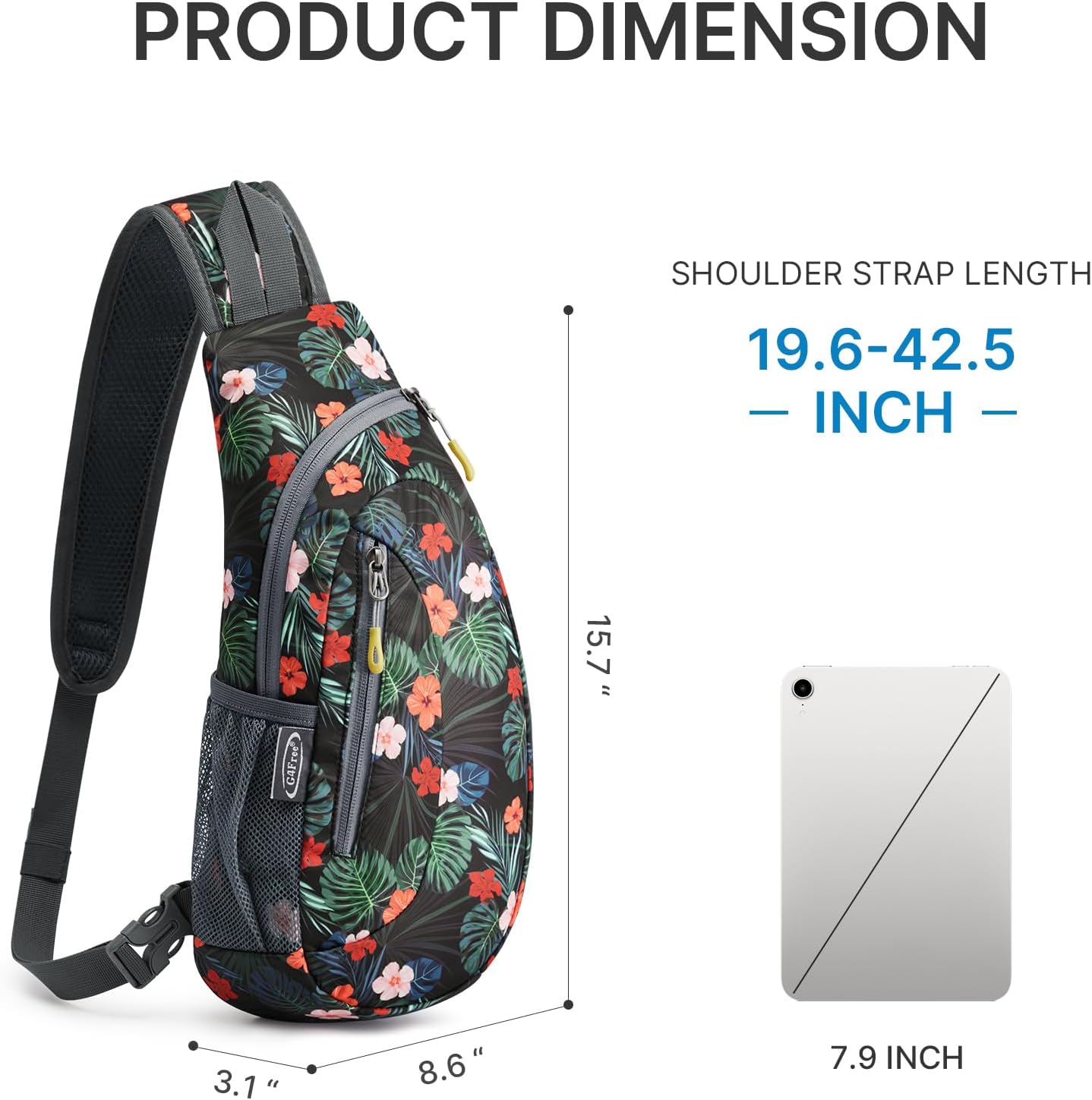 G4Free Sling Bag for Men Women, Small Crossbody Backpack Lightweight Chest Shoulder Bags for Travel, Outdoor and Sports (Flower Black) - Image 4