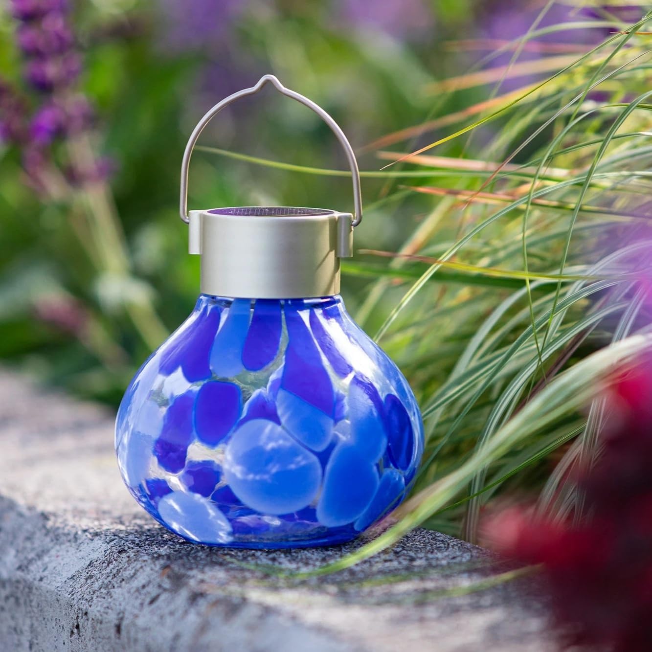 Allsop Solar Tea Lanterns Handblown Glass, 5-Inch, Periwinkle