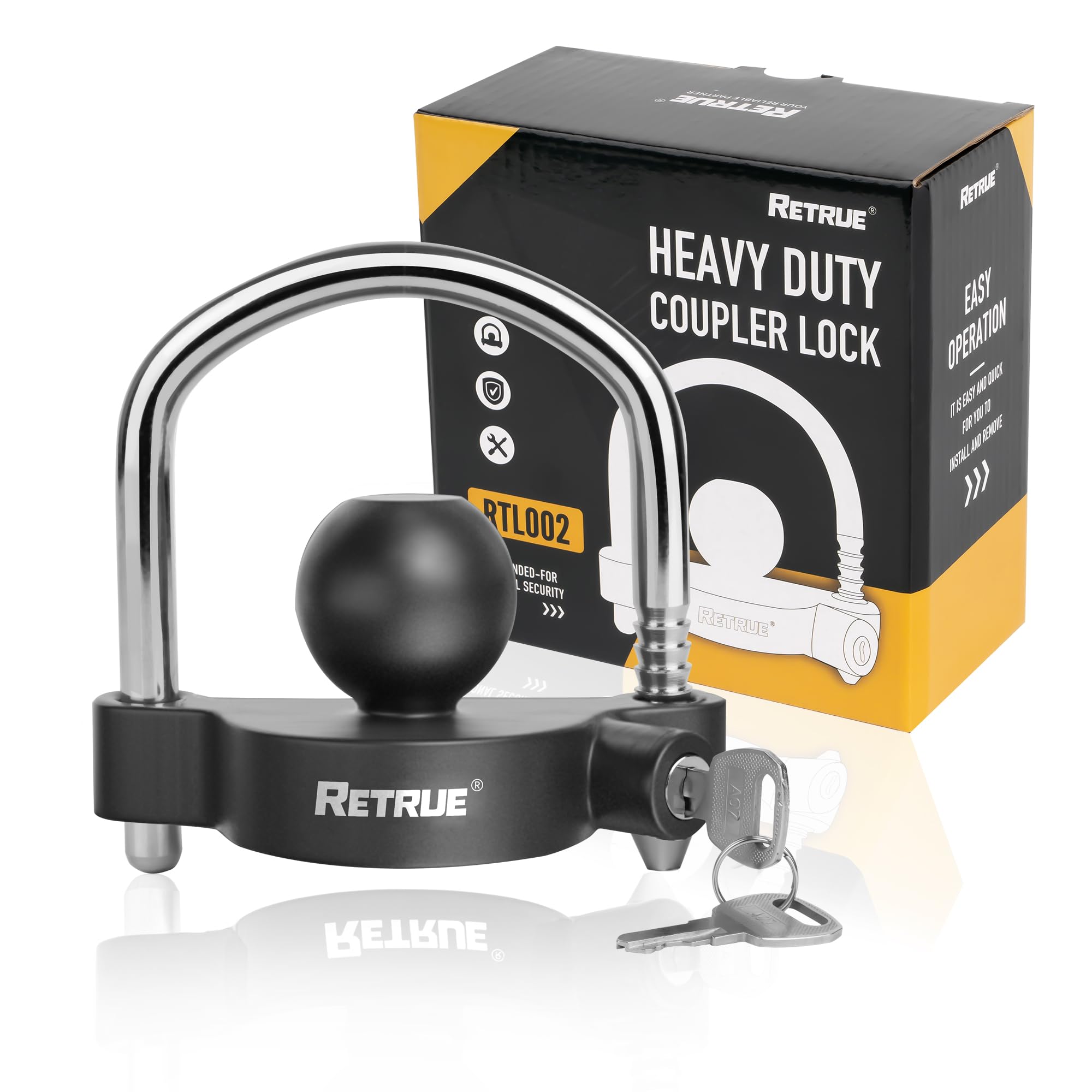 RETRUE Candado universal para remolque, enganche de bola, bloqueo de enganche de remolque, seguridad ajustable, acero resistente, se adapta a acopladores de 1-7/8 pulgadas, 2 pulgadas, 2-5/16