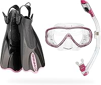 Vista 9 de Cressi Juego de esnórquel de viaje ligero premium para todas las edades, aletas ajustables + máscara de silicona + snorkel seco - Juego Palau SAF