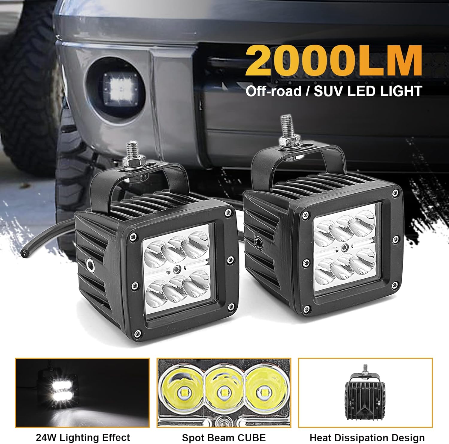 Dasen Compatible with Wrangler JK LED Mount Rear Backup Tail Light Mounting Brackets JP w/2x 18W 2007-2018 LED Cube Light Pod ＆ Wiring Kit