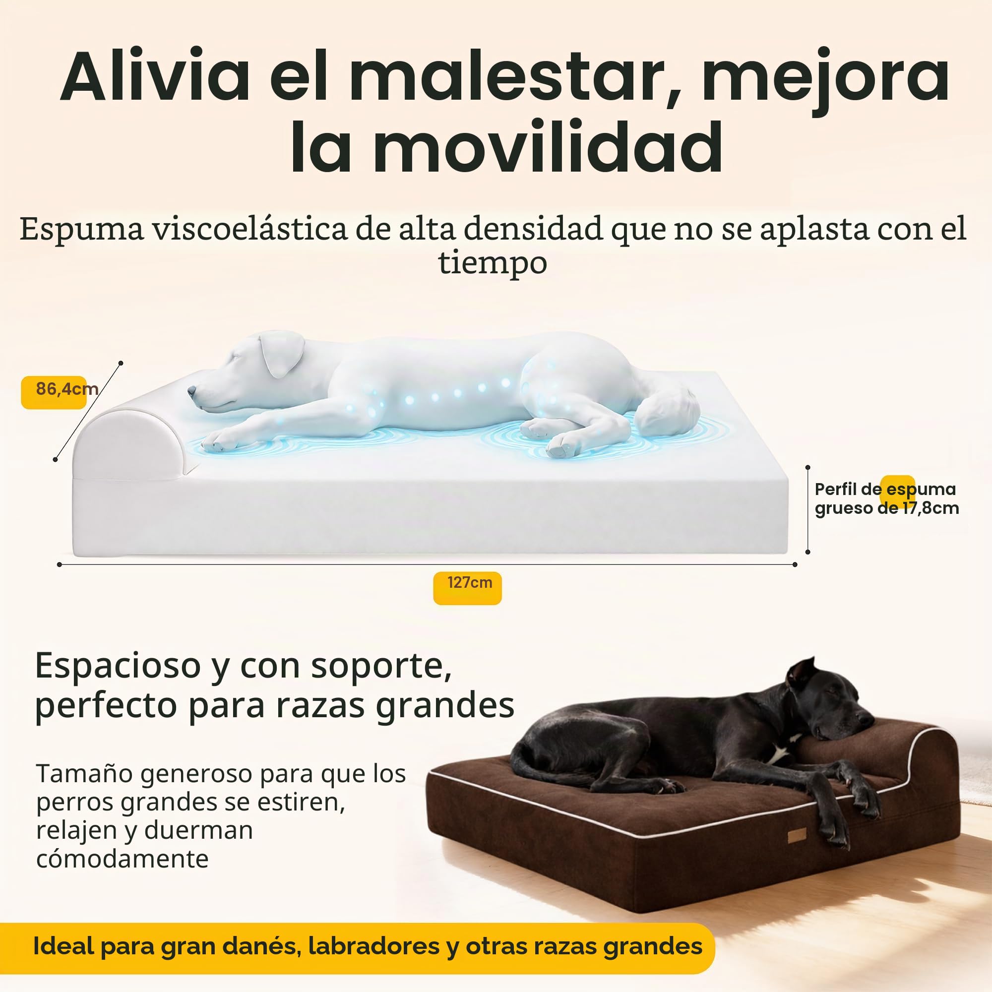 KOPEKS Cama ortopédica de Espuma viscoelástica con Almohada para Perros, Incluye Protector Interior Impermeable y Funda extraíble
