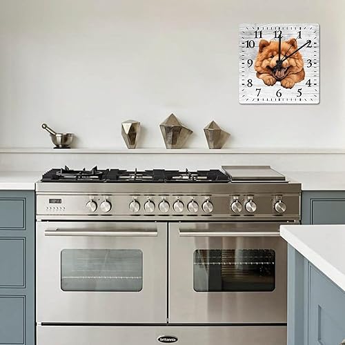 Miniatura 7 de COCOKEN Square Wall Clock Chow Chow Large Wall Clock Pet Dog 10.6in Square Silent Non-Ticking Unique Wood Clock for Home Office Classroom School