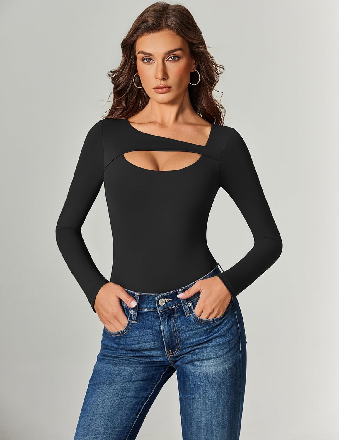 Avidlove Women Long Sleeve Bodysuit Scoop Neck Cutout Thong Body Suits Double Lined Slim Fitted Leotard Going Out Tops - Image 4