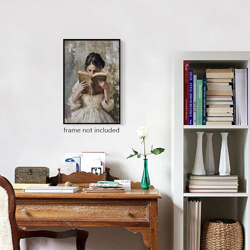 Miniatura 5 de Lienzo de lectura de mujer vintage, póster de lectura estética, pintura al óleo victoriana, pintura al óleo con retrato de mujer victoriana, luz