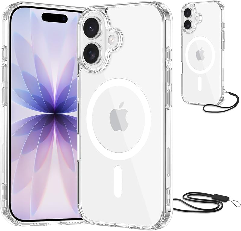 NEW'C Magnétique Coque pour iPhone 17 (6,3 Pouces), Compatible avec MagSafe Antichoc Ultime avec Cordon – Magnétisme Puissant et Protection Militaire - Etui Fine - Transparent