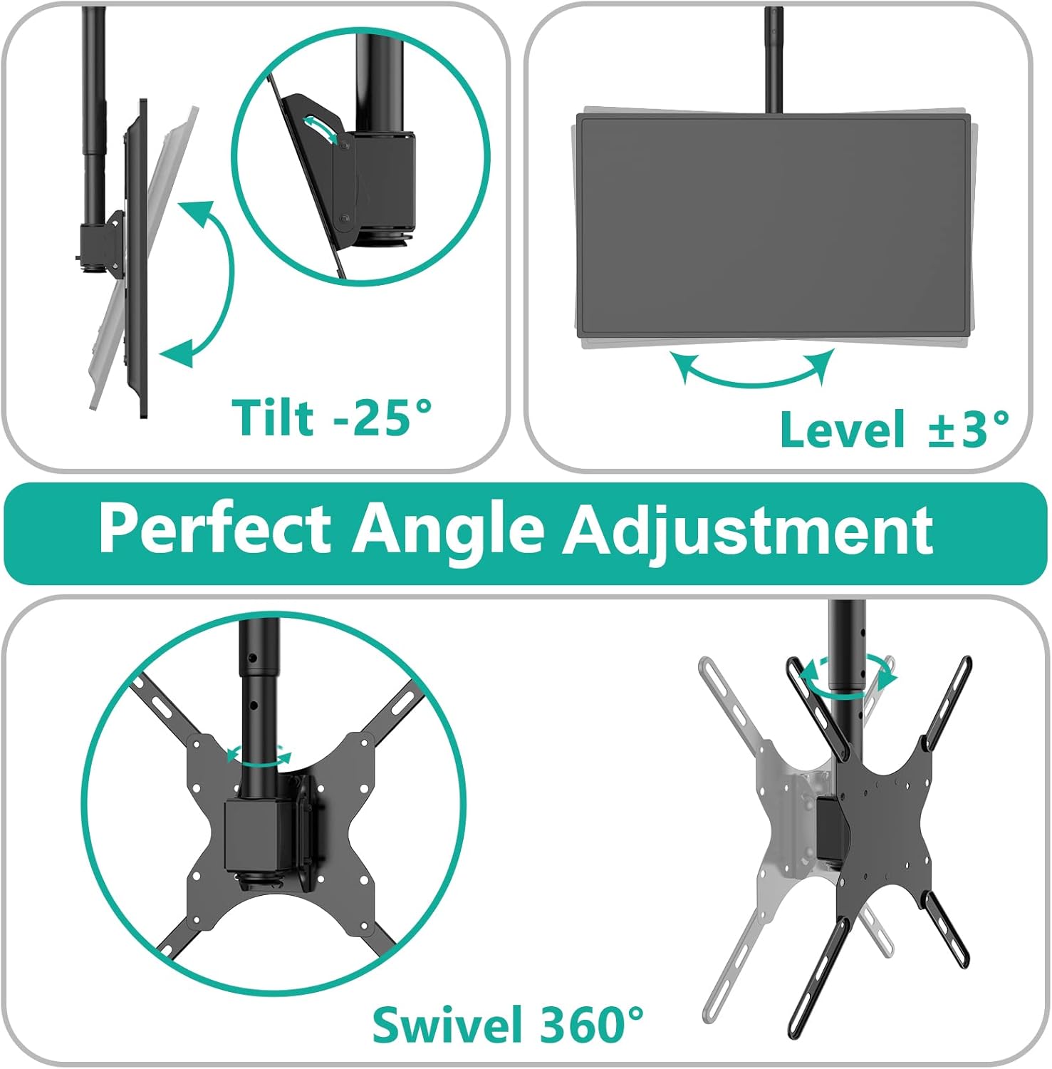 Onе-Dау Sаlе: Uр tо 80% оƒƒ WALI TV Ceiling Mount Adjustable Bracket Fits Most LED, LCD, OLED and Plasma Flat Screen Display 26 to 65 Inch, up to 110 Lbs, VESA 400x400mm (CM2665), Black