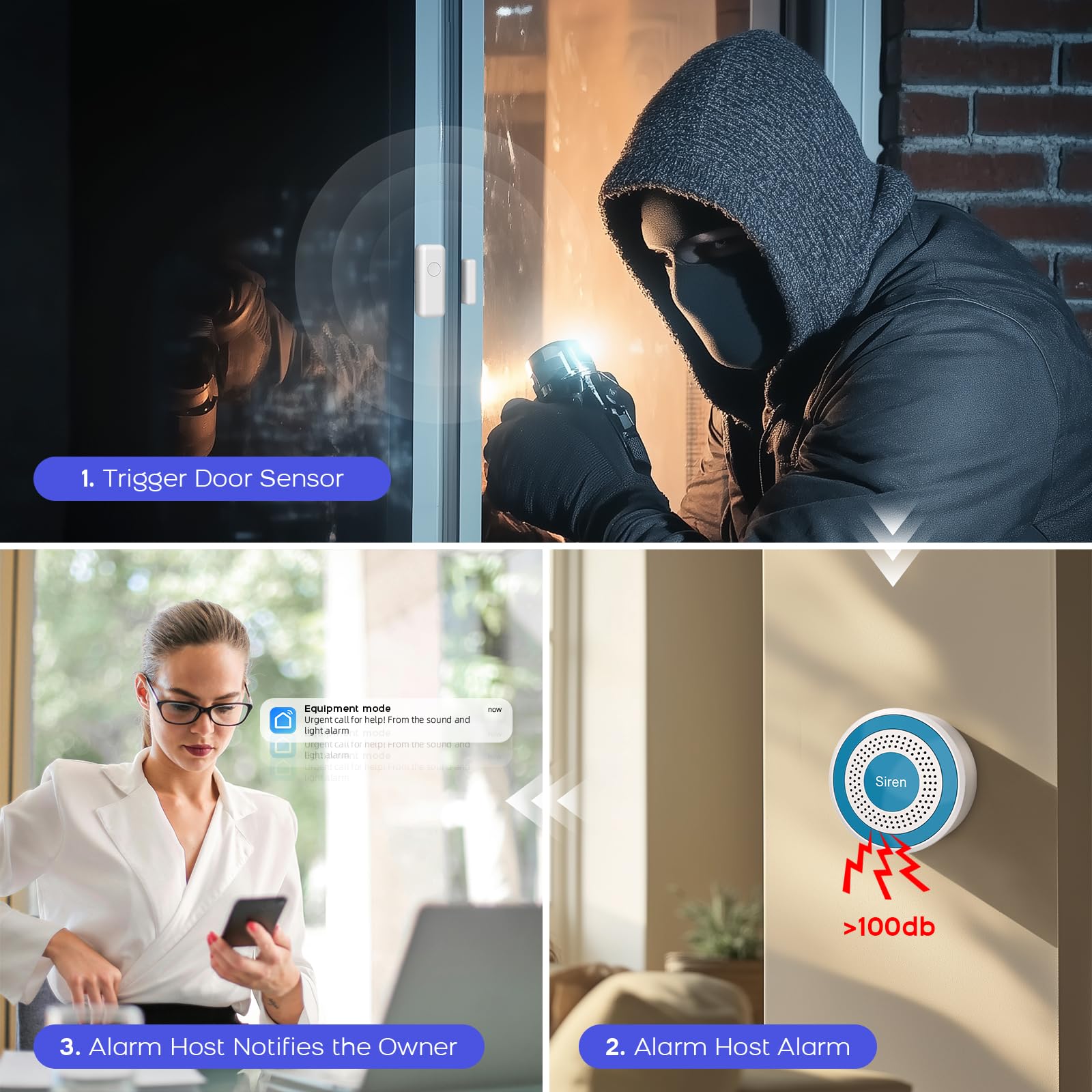 Alarme Maison sans Fil Intelligent, 2,4GHz WiFi Systèmes Sécurité pour la Maison avec APP, 13 Pièces - Capteurs de Fenêtre et de Porte, Détecteur de Mouvement, Télécommande, Compatible avec Alexa
