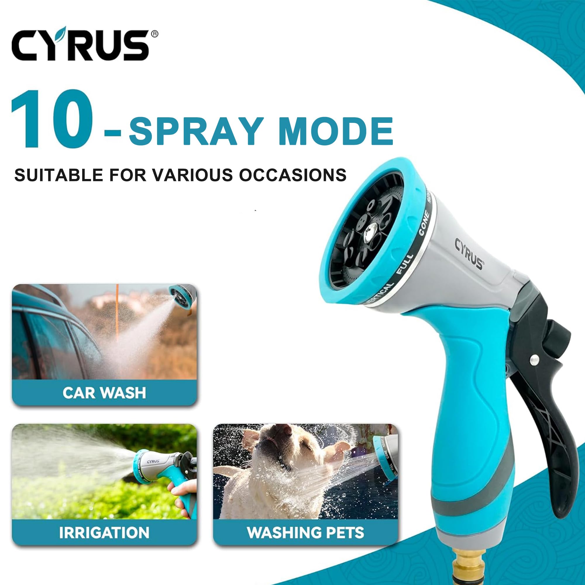 Boquilla de pulverización para manguera Boquillas de agua Botella de jardín Pistola de niebla Diez modos Herramientas de aleación de aluminio riego de plantas CYRUS
