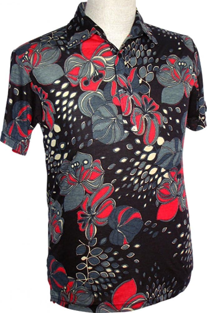 Chenaski 70s Polo Shirt Black Flowers