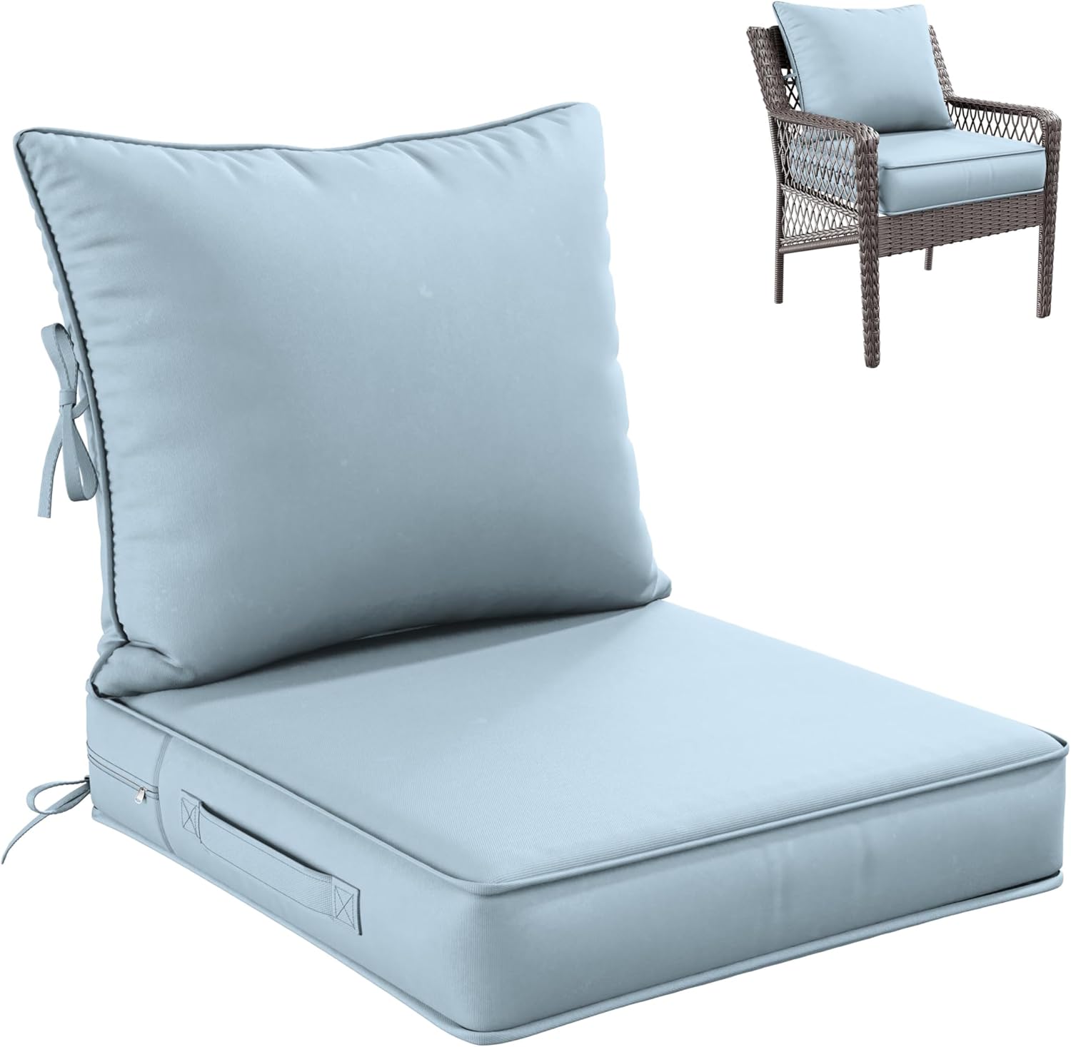 Premium Outdoor Seat Cushion Chair Cushions for Patio Furniture 22 L X 24 W X 4 H Waterproof & Fade Resistant Deep Seat and Backrest Cushion Set with Removable Covers for Chair, Sofa