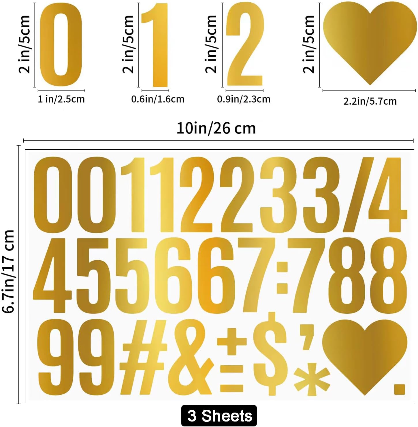 Gold Letter Stickers 9 Sheets Self Adhesive Alphabet Number Stickers Vinyl Letters Number Address Mailbox Signs DIY Crafts Art Decals for Business Grad Cap Classroom Decoration (2 Inch)