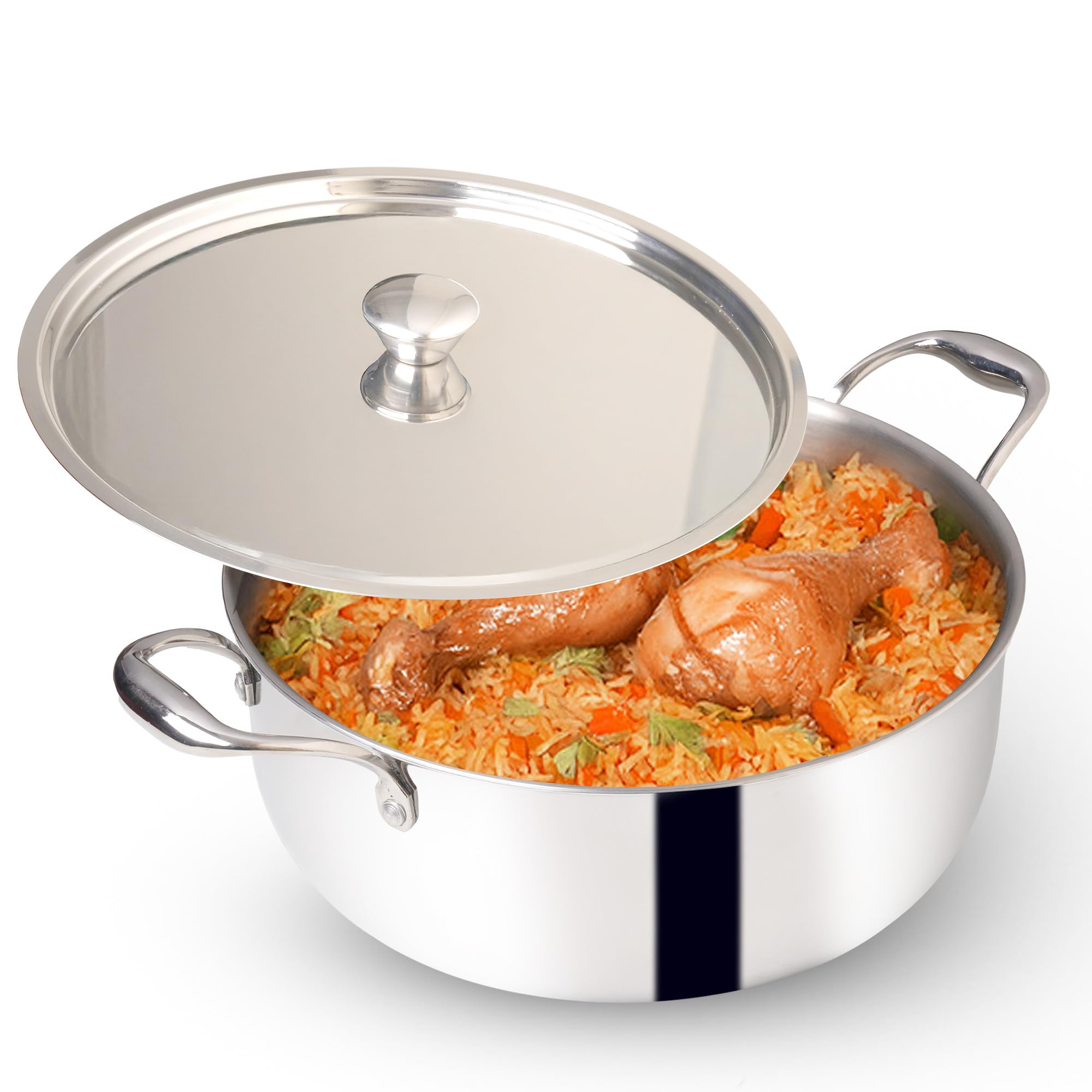 The Indus Valley Triply Stainless Steel Stock Pot 6.5 LTR with SS Lid/Briyani Pot | 28cm/ 11.02 inch, 1.8kg | Induction Friendly | 100% Toxin-Free