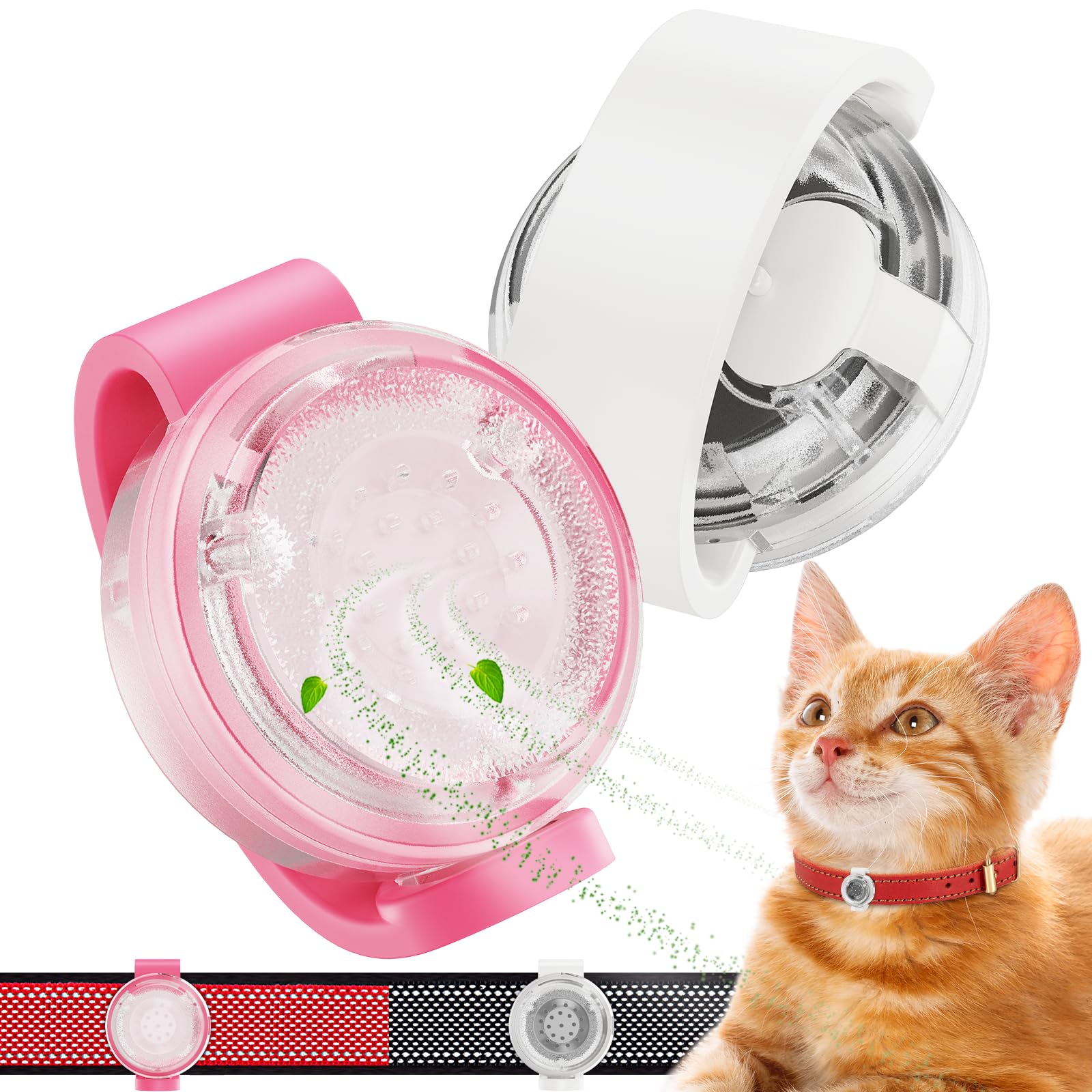 Cat Pheromone Calming Diffuser 2-Pack, Naturally Reduces Anxiety and Stress, Fits Pet Collars, Relieves Aggression and Tension(Pheromones and Refills not Included) (Pink+White)