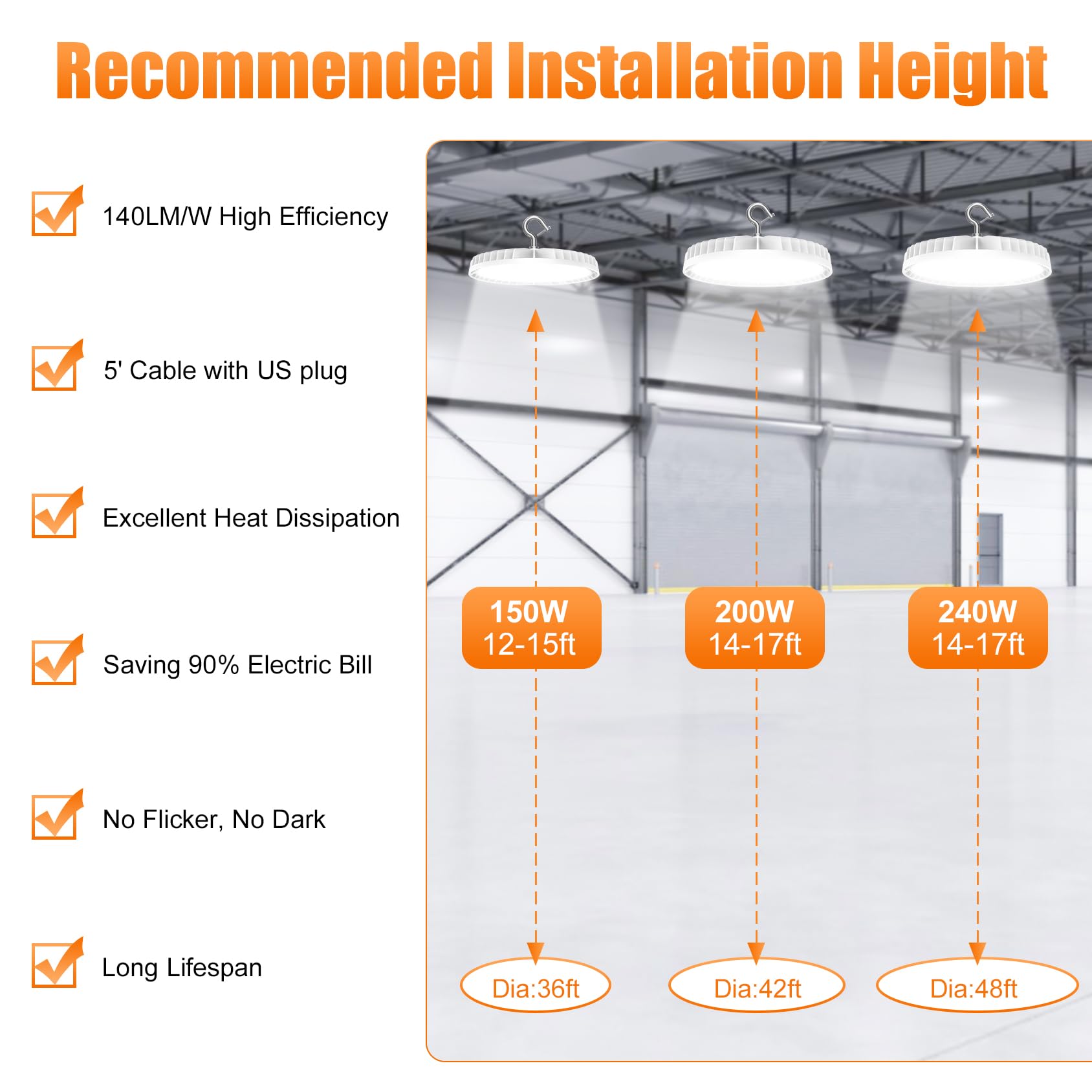 6 Pack LED High Bay Light 240W 200W 150W Adjustable UFO High Bay LED Lights 4500K 5000K 5700K — view 8