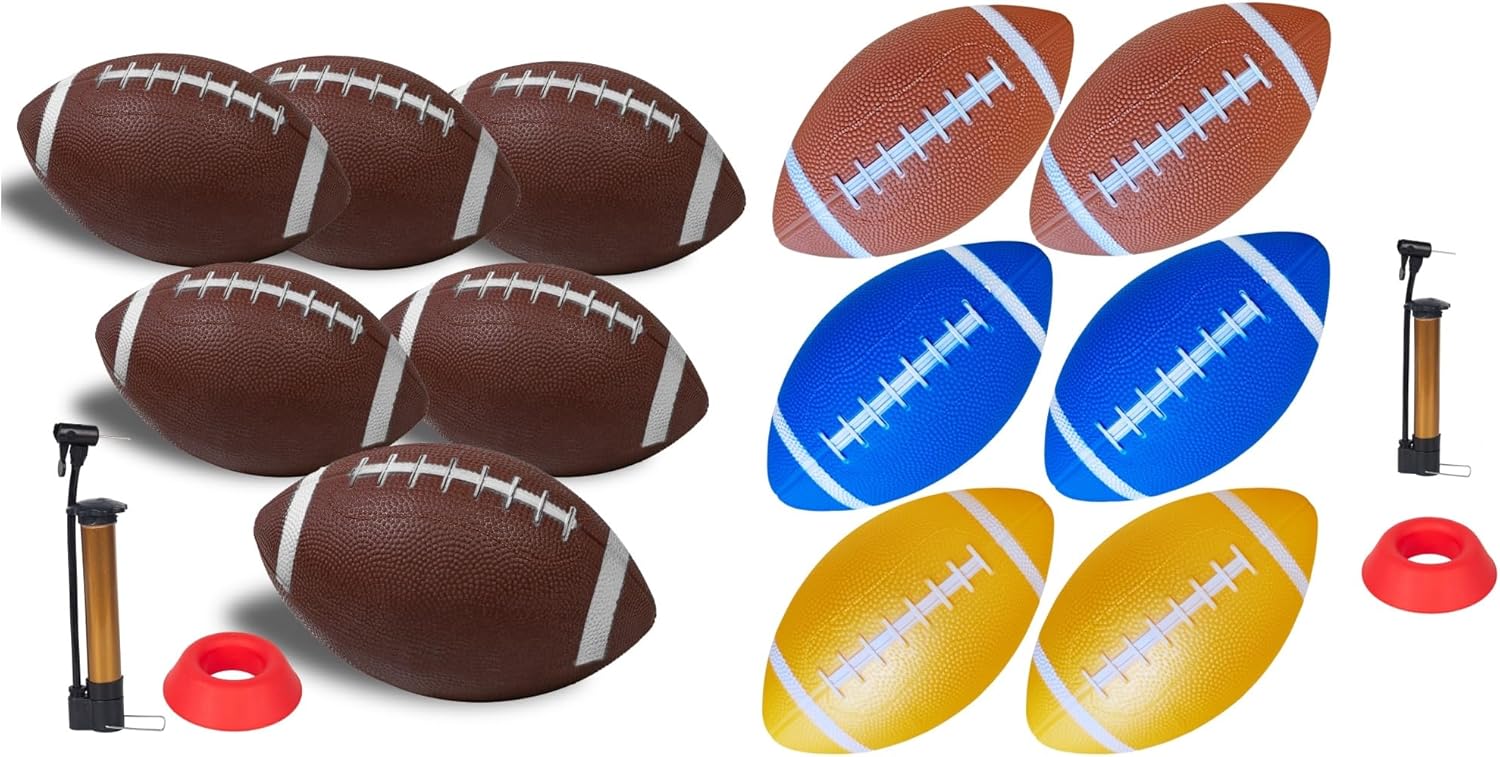 12 Pack 8.3" Inflatable Footballs with 2 Pumps and 2 Kicking Tees,Rubber Footballs for Kids,Junior Footballs,Soft Kids Football,Playground Balls,Small Toddler and Mini Footballs for Kids
