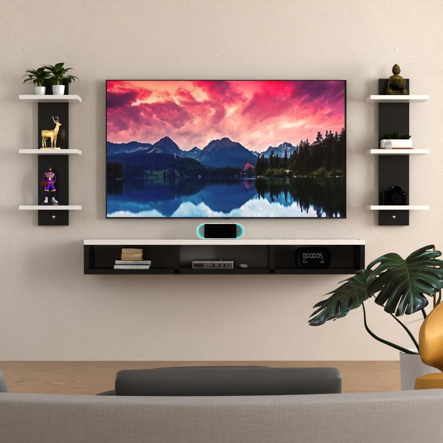 UZ; METAL STORE Wall Mount Tv Entertainment Unit/with Set Top Box Stand and Wall Shelf,Living Room 32 INCH TV Engineered Wood (32 INCH TV) (White-Black) (B0CXQ53ZN9) Amazon Price History, Amazon Price Tracker