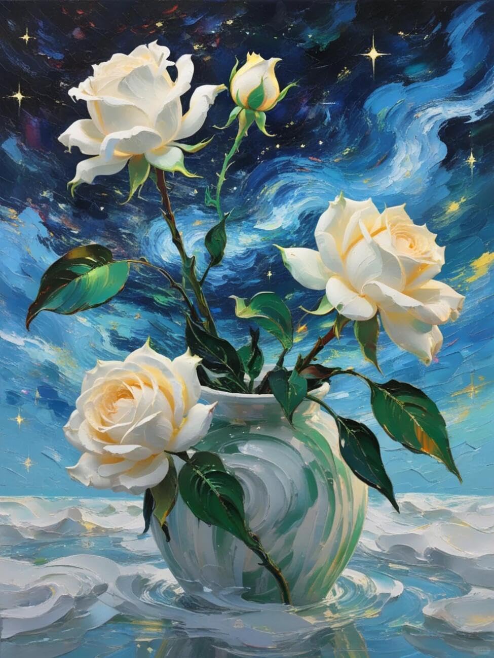 Henypt Cross Stitch Kit Roses in a vase Flowers DIY Needlepoint Set for Beginners The Elderly with Accessories Handmade DIY/Gifts 14CT 80x100cm