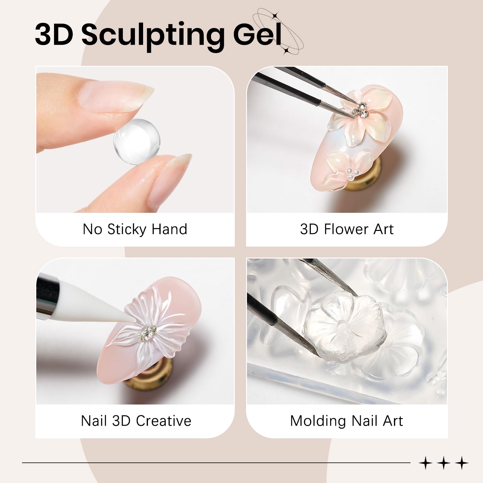 SUPWEE 3D Sculpting Gel for Nails Art Clear Solid Hard Gel Non-Sticky Hand for Carving Building Extension with Nail Art Pen Salon Home DIY 15g(0.53oz) - Image 4
