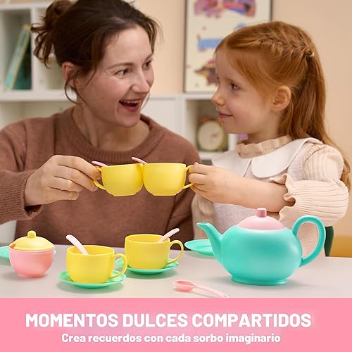 Miniatura 6 de JOYIN Juego de 18 piezas de juegos de fiesta de té de simulación, accesorios de comida sin BPA, sin ftalatos, juego de té de plástico, mini cocina