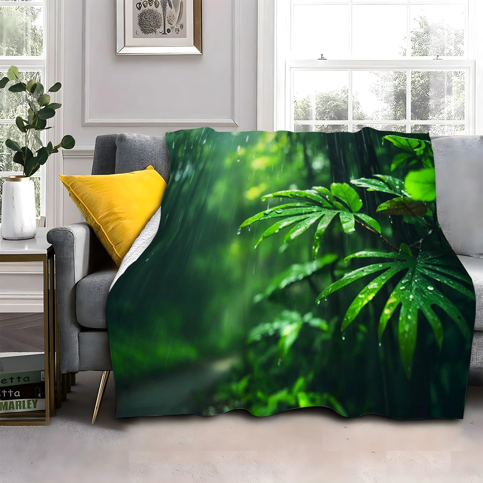 LLSZAHD Green Leaf Blanket, Plants Throw Blanket, Thick Warm Fuzzy Washable Flannel Blanket for Sofa, Chair, Car, Lap, Pets, excellent gift (30"x40")