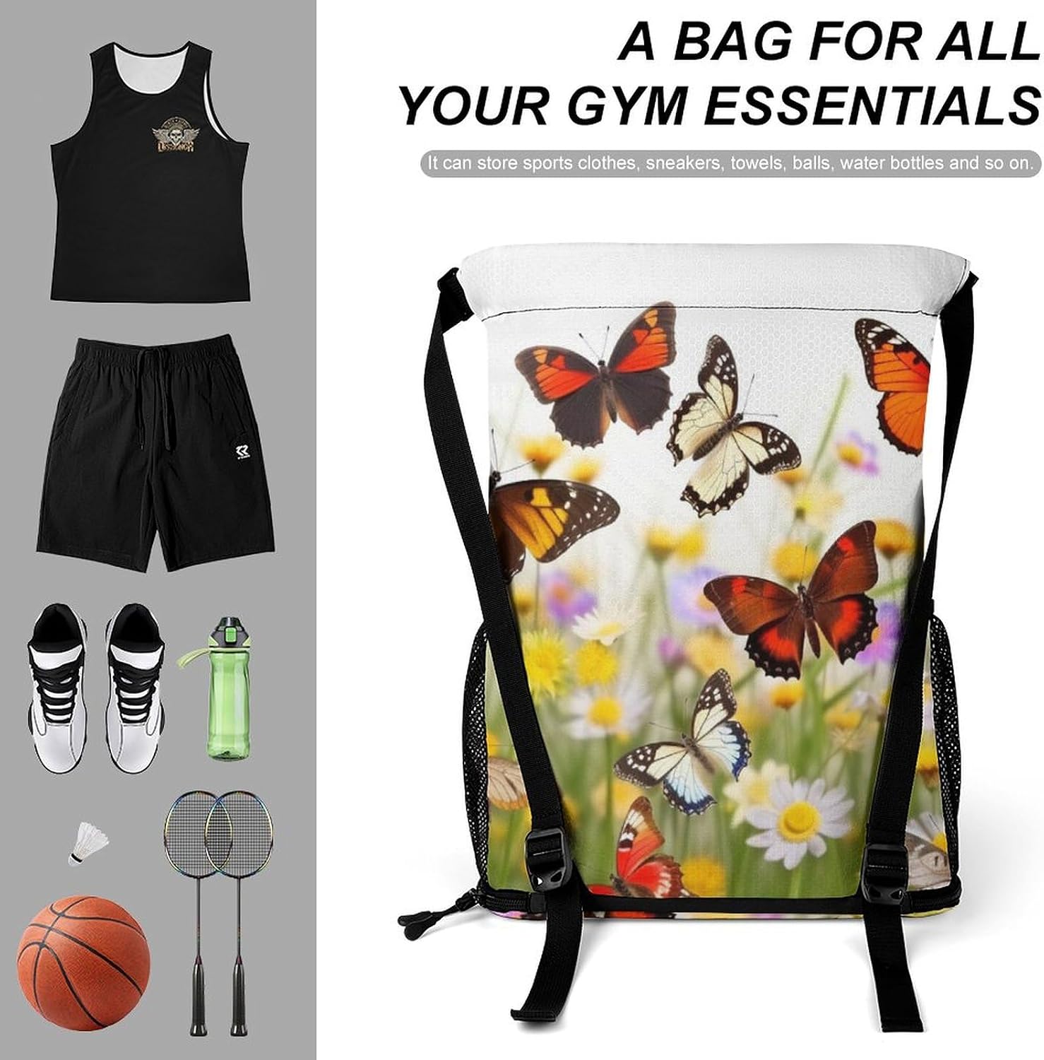 Group of Butterflies Drawstring Backpack Sports Gym Bag Dry And Wet Separation String Sackpack Bag for Women Men