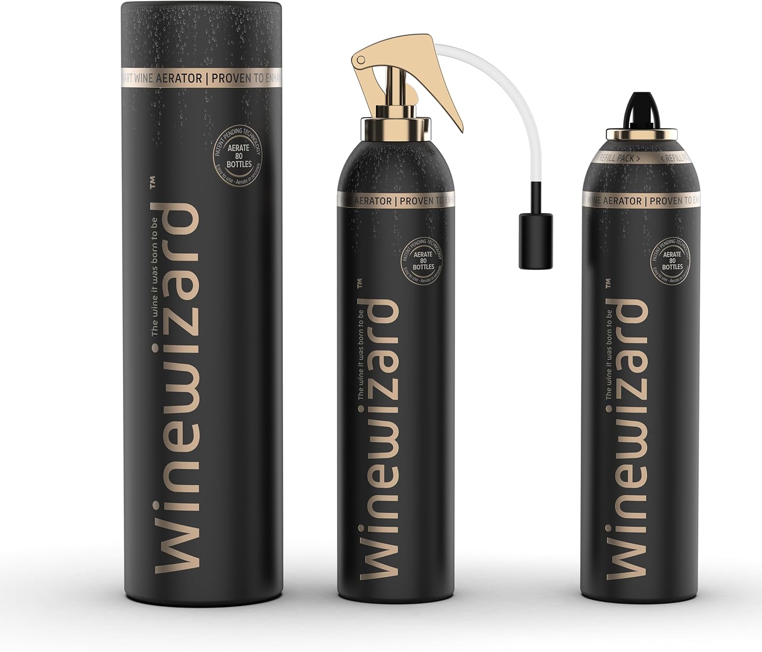 Smart 3-in-1 Wine Aerator + 1 Extra Refill | Age Wine Years in Seconds | Replicates Decanting and Breathing Instantly | Proven by Science | (Winewizard Plus 1 Extra Refill)