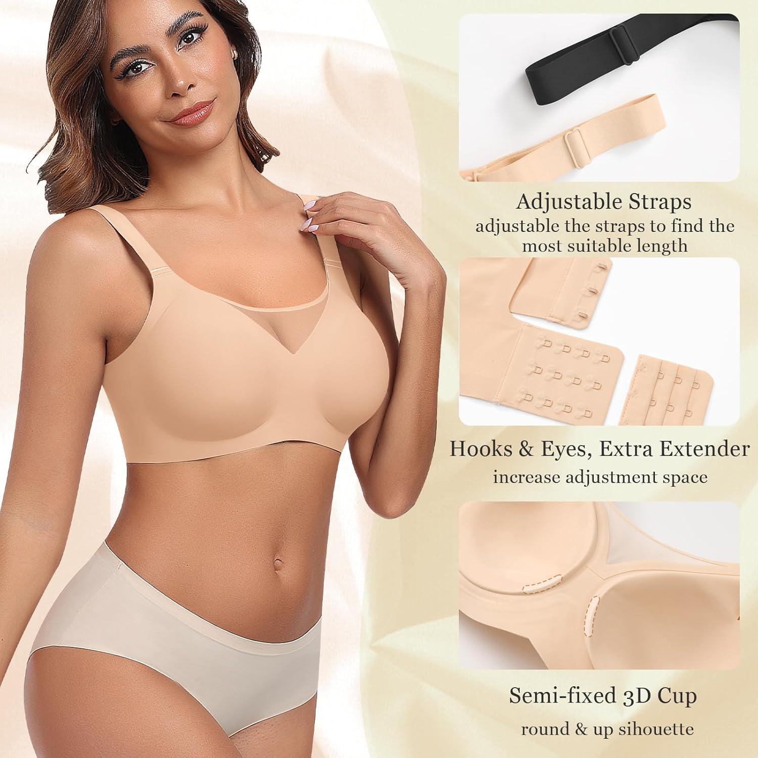 Ganado Wireless Bras for Women Full Coverage Mesh Seamless Supportive Comfortable Bras No Wire T Shirt Bra Padded Bralette - Image 5