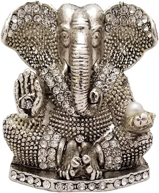 GALAXY KARMAA Silver Colour God Ganesha Statue for Car Dashboard and Home Decor