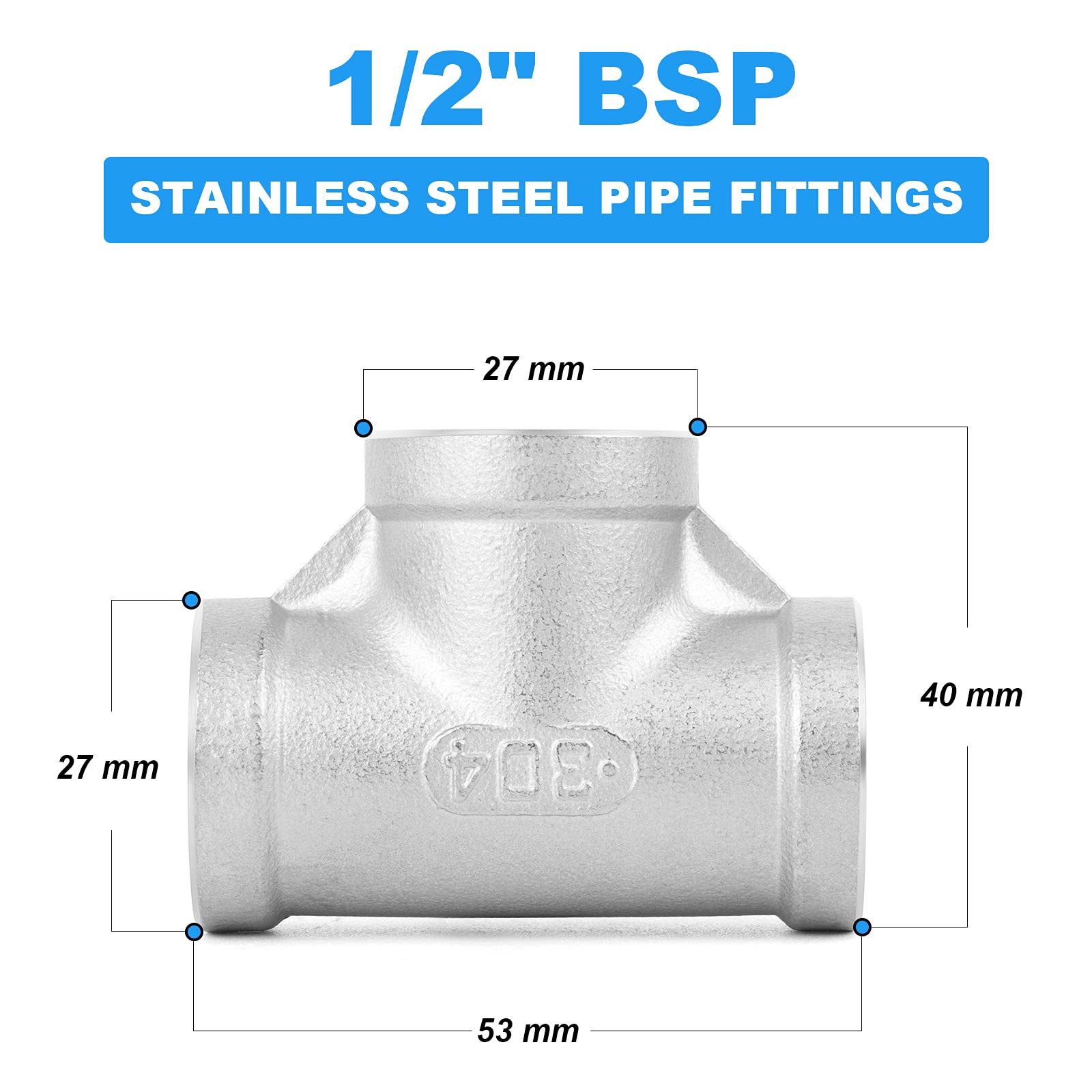 Produktbild von 2 Stück Edelstahl T-Stück 1/2 Zoll – T-Rohrfitting 90° Mit Innengewinde, 304 Edelstahl Für Wasser, Öl, Luft & Gas