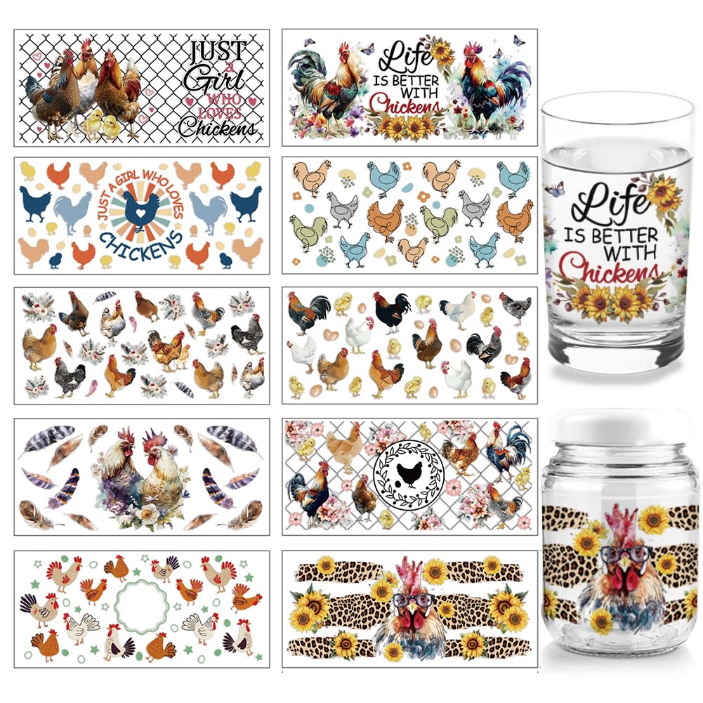 Autocollant UV DTF pour verre et tasse de 16 oz, 10 motifs ferme chic pour DIY bois et meubles