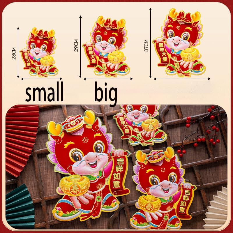Miniatura 7 de 2 calcomanías para puerta de Año Nuevo chino, calcomanías para ventana del Año del Dragón 2024, Año del aferramiento 3D Calcomanías de dragón del