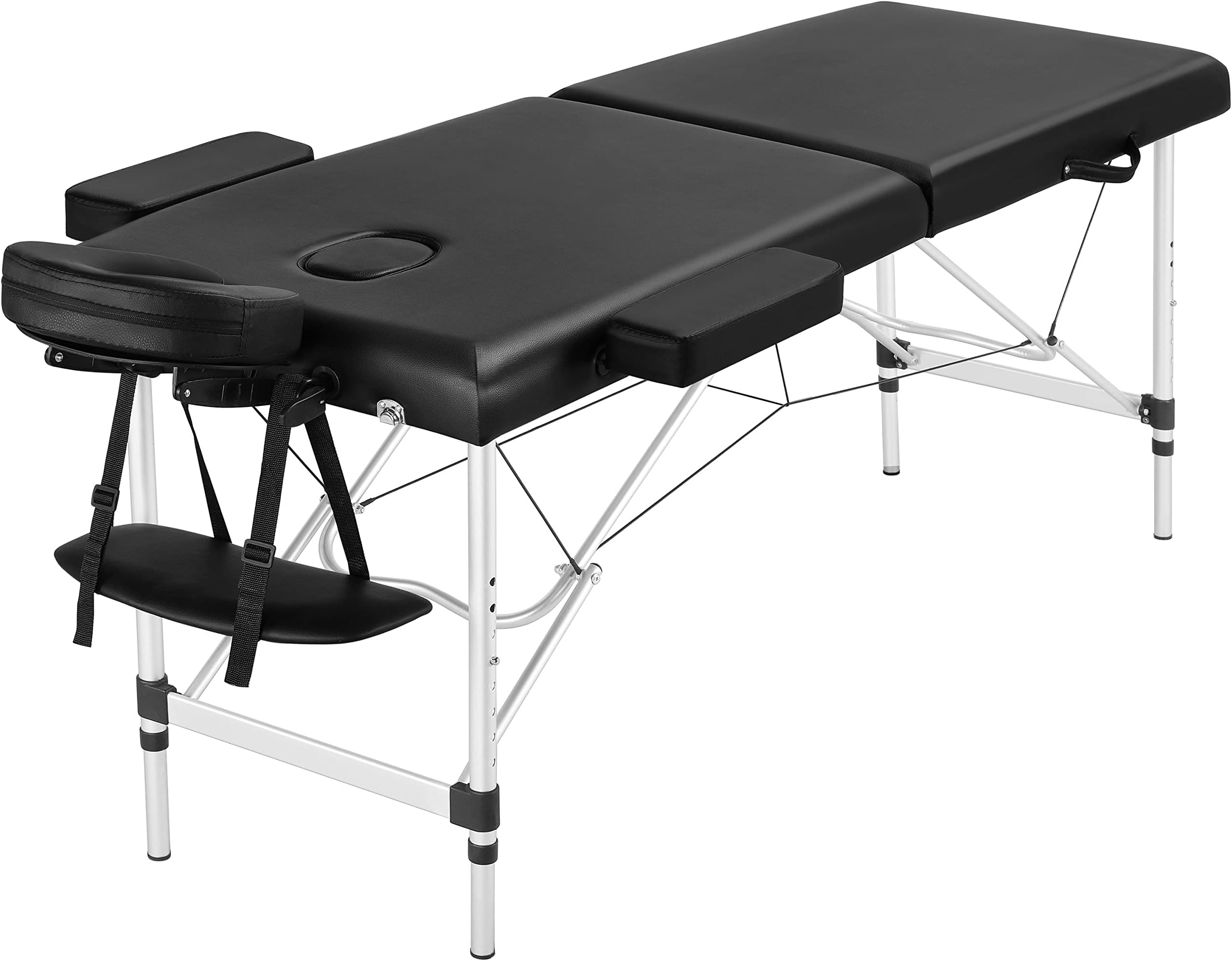 Yaheetech Foldable Massage Bed Portable Lash Table Beauty Bed Professional Salon Spa Table Aluminum 60 cm Width 2 Section Black
