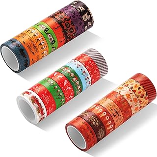 24 Rolls Holiday Washi Tape Halloween Snowflake Pumpkin Scrapbook Tape Decorative Christmas Autumn Washi Tape Cute Washi Tape 15mm Wide Thanksgiving Xmas Washi Tape for Box Card Wrapping Craft Art