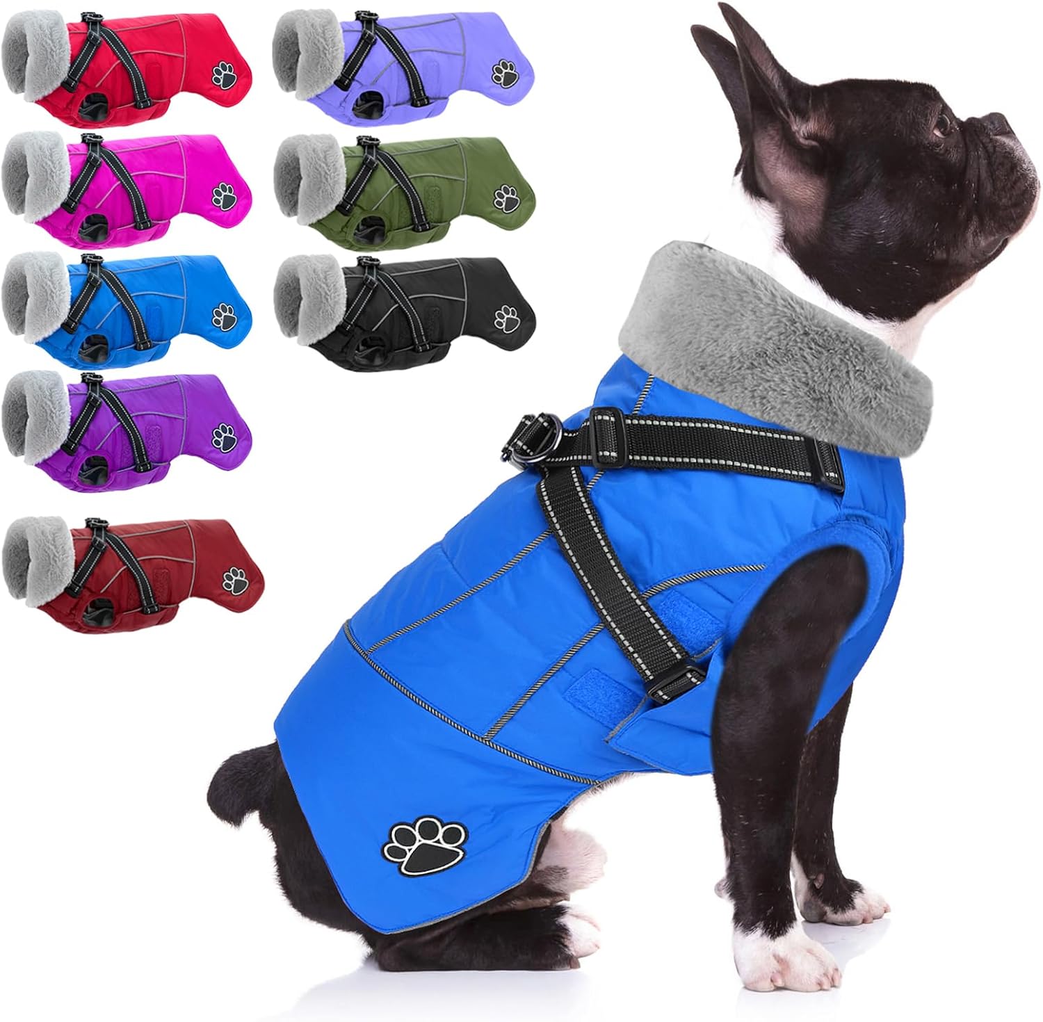 Doglay Dog Coat with Harness, Reflective Warm Dog Jacket Waterproof Puppy Winter Coat for Cold Weather, Adjustable Fleece Jacket for Small Medium Large Dogs Blue Large