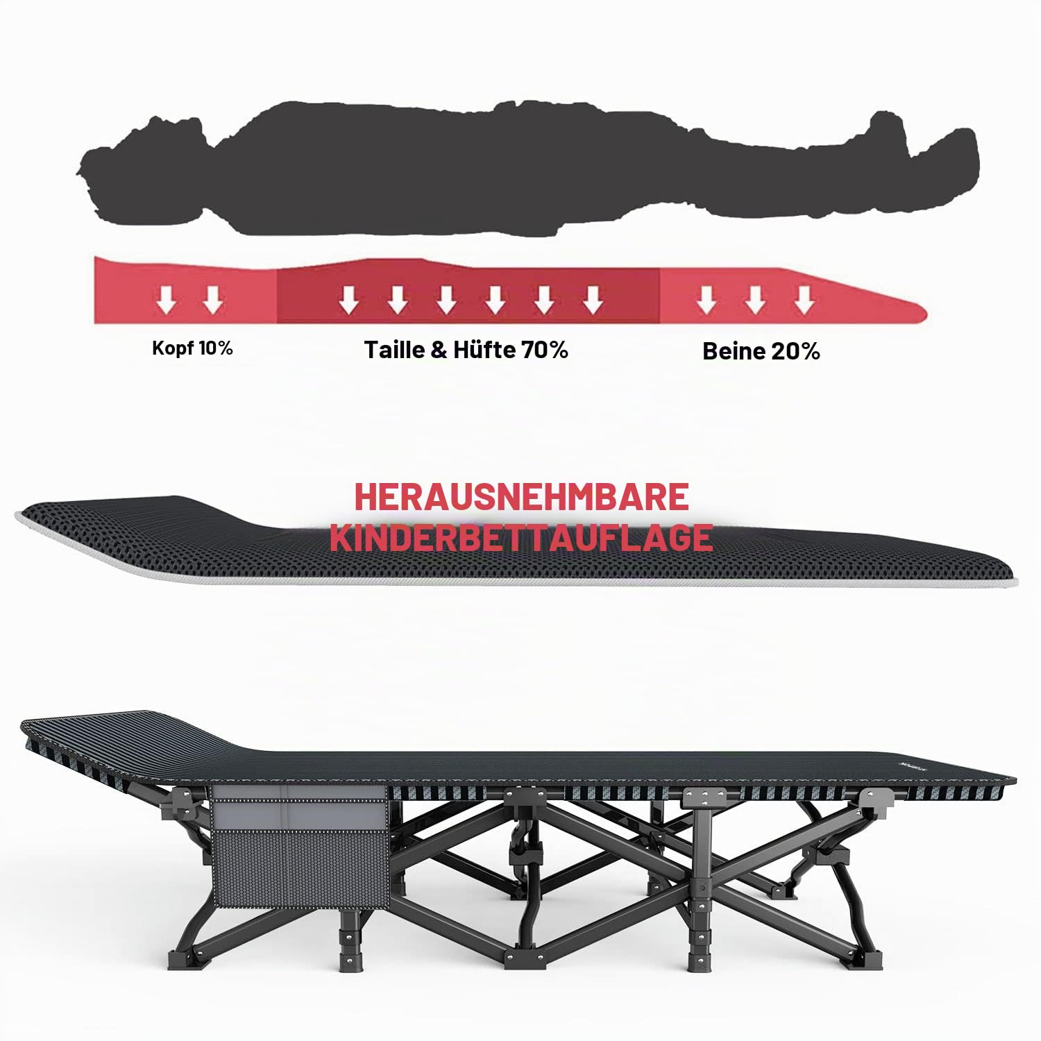 ATORPOK SHOP Feldbetten für Erwachsene mit Kissen, bequemes Reise-Campingbett zum Schlafen, leichtes Klappbett mit Tragetasche, trägt 200 kg