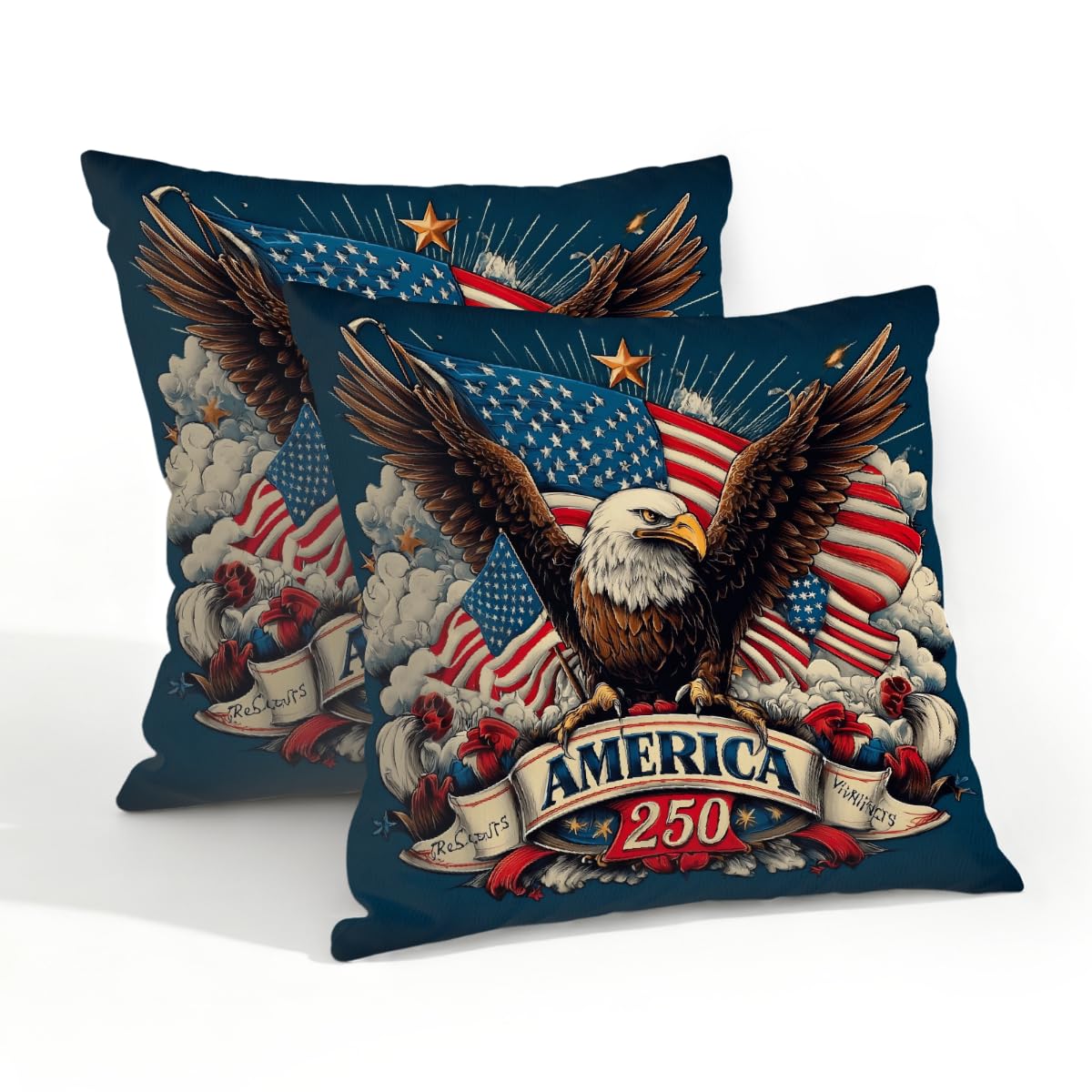 Outdoor Pillow Covers Waterproof Pillowcases 20x20in Set of 2 Retro 250th America Flag Bald Eagle Decorative Throw Cushion Case for Couch Sofa Garden Patio Furniture