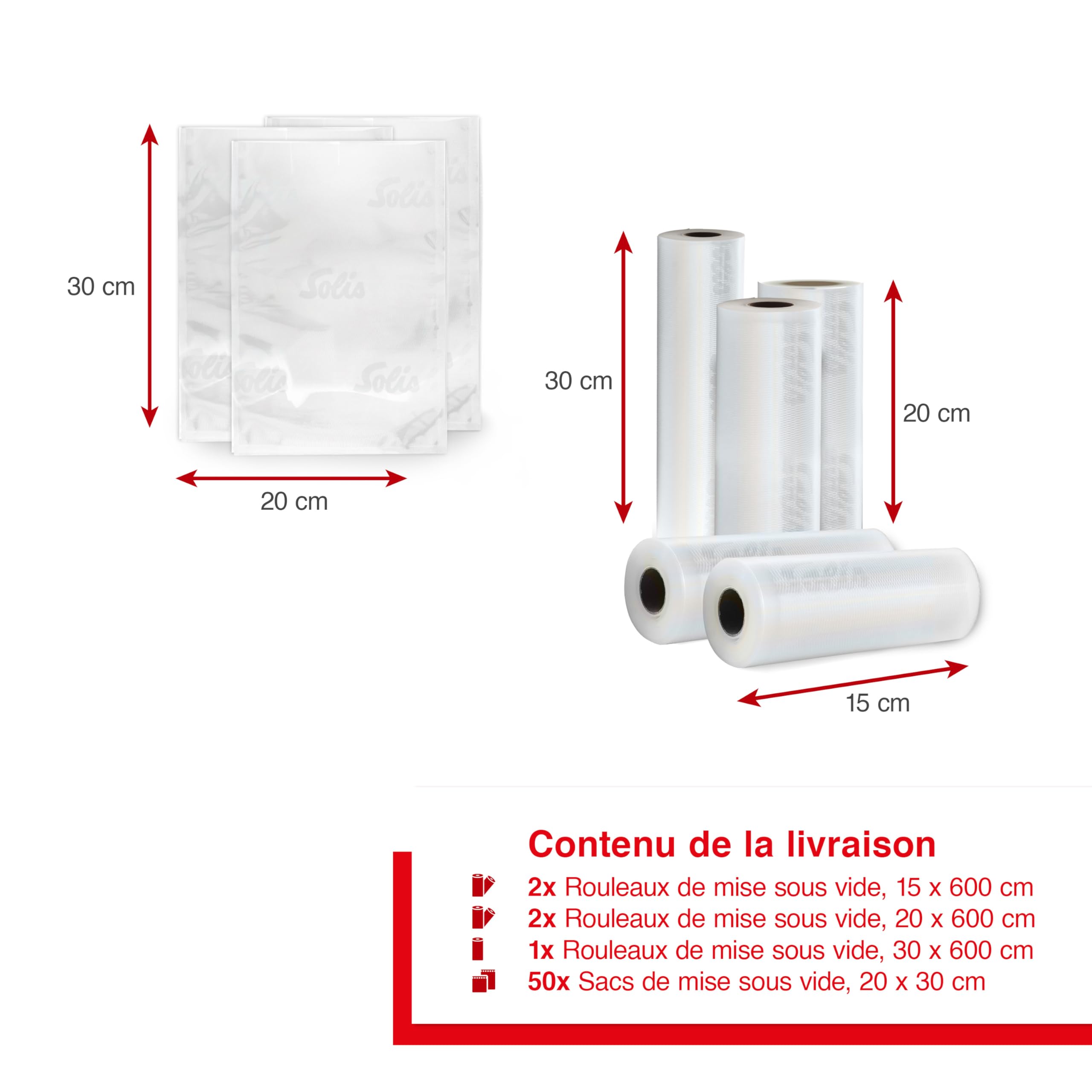 Solis 5 Rouleaux de Film et 50 Sacs Sous Vide - Idéal Pour une Utilisation avec les Machines D'Emballage Sous Vide Sans BPA