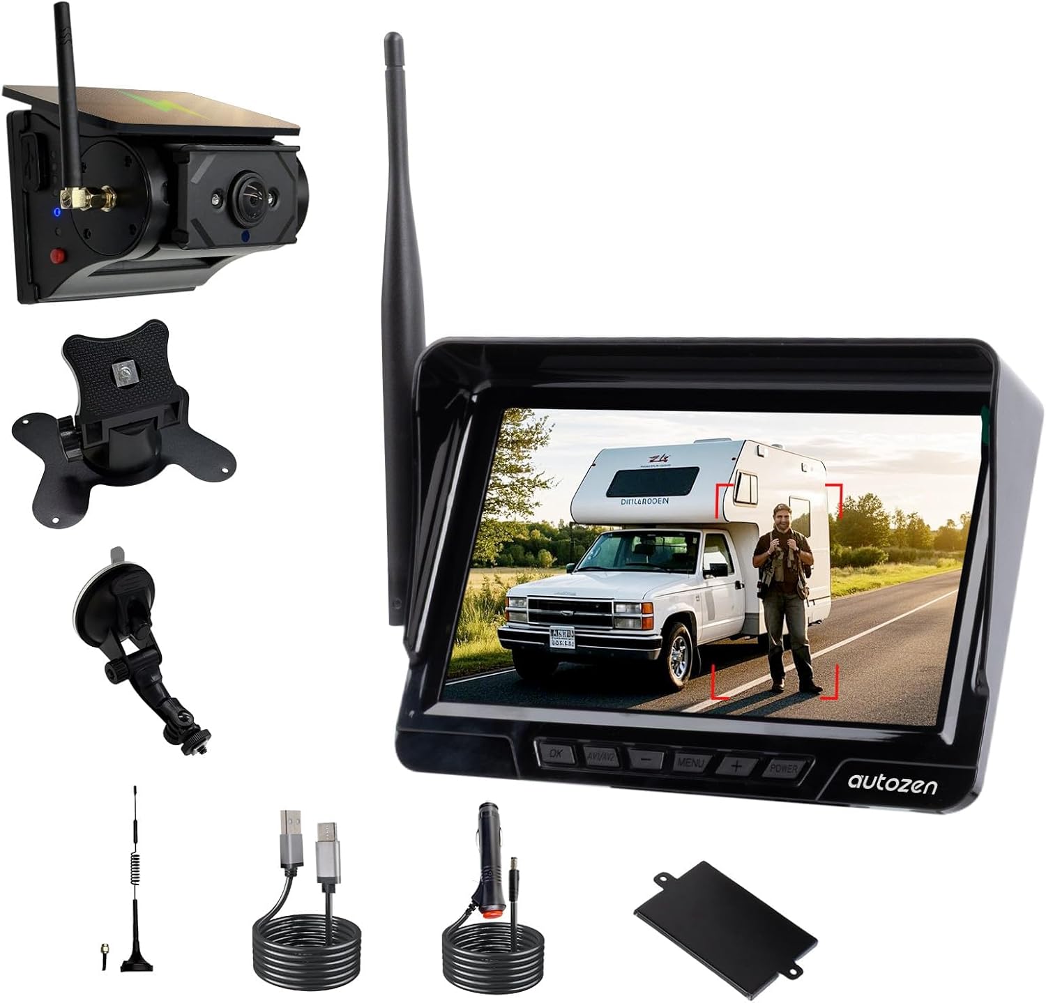 Magnetic Solar Wireless Backup Camera 7" HD 1080P Recording Monitor, Alarm Function, Night Vision, Vehicle Back up Cameras for Car RV Truck Trailer Camper SUV