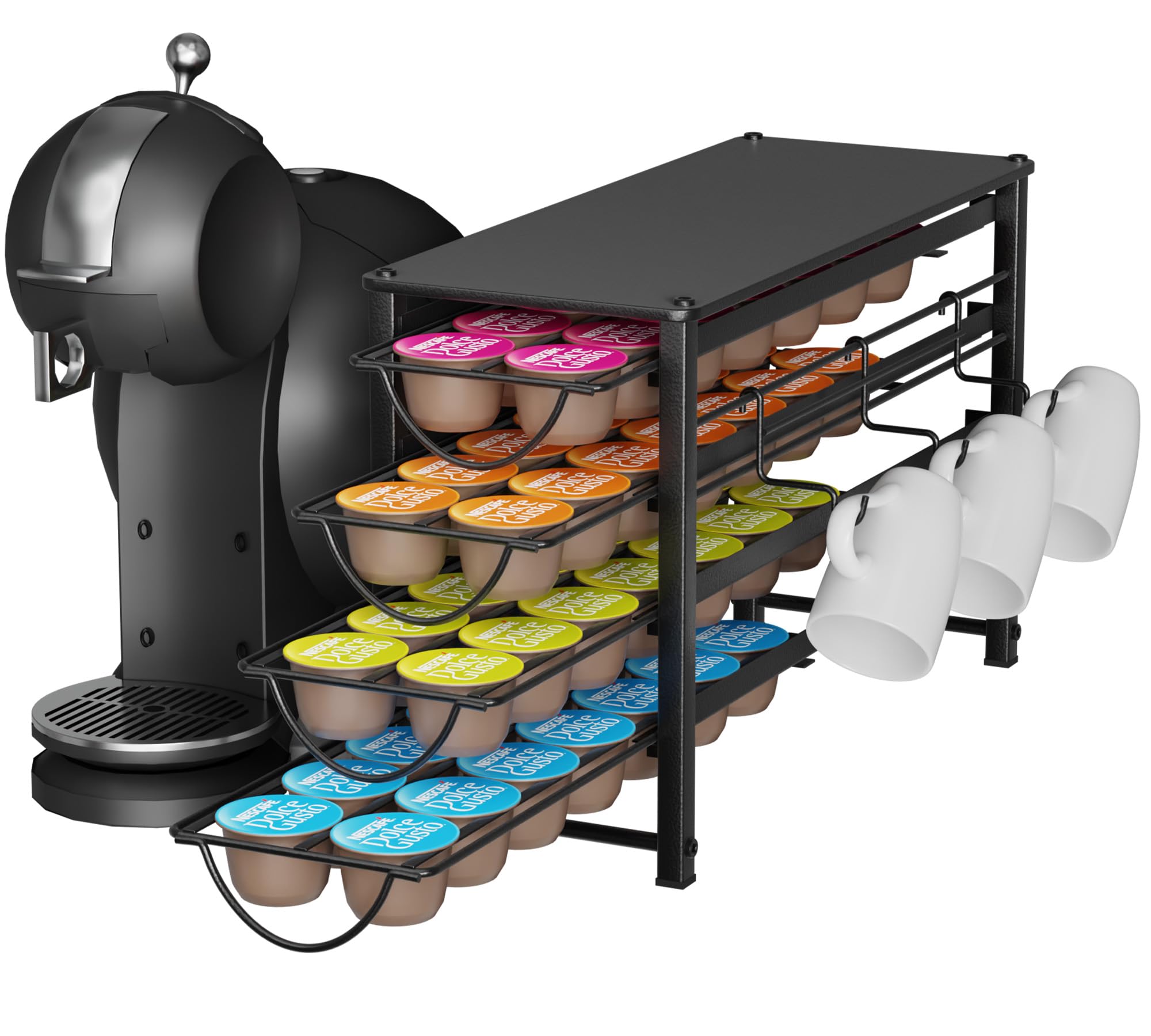 Rangement pour capsules Dolce Gusto 56 capsules de café, 4 tiroirs en métal silencieux avec pieds antidérapants, adapté pour la cuisine et le bureau