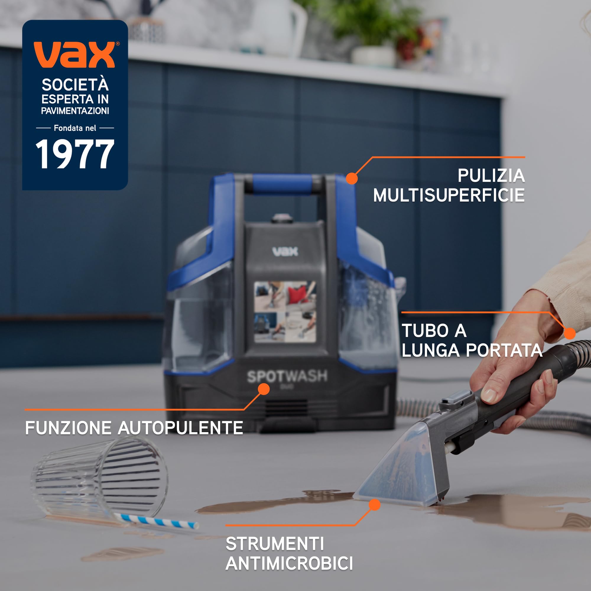 Vax SpotWash Duo smacchiatore per tappeti e tessuti con accessorio per animali domestici e strumenti per uso quotidiano. Lavapavimenti per pavimenti, divani, auto, scale. Pulitore domestico portatile