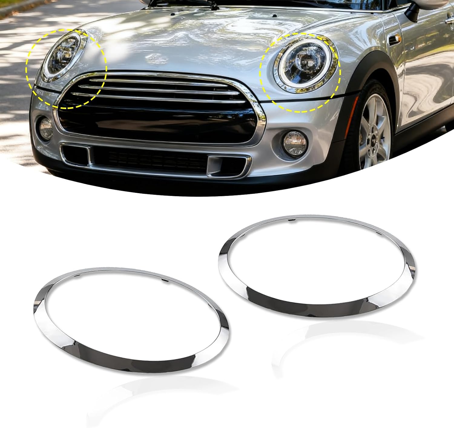 Headlight Trim Ring Compatible with MINI Cooper F55 F56 F57 2014-2021 1Pair Chrome Headlight Bezel 51137300631 51137300632
