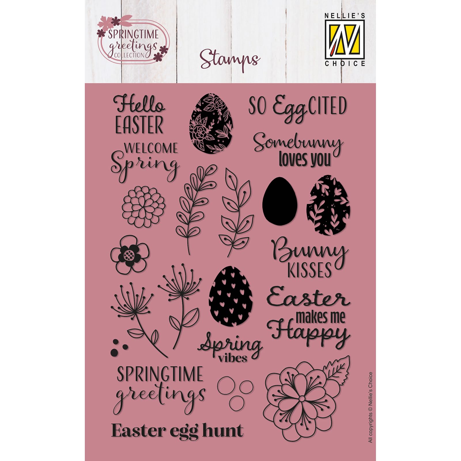 Nellie's Choice Clear Spring and Easter Texts and Designs 22 Pcs-Scrapbooking, Crafting and Card Making Supplies-Silicone Acrylic Block and Stamping Platform, Black, One Size