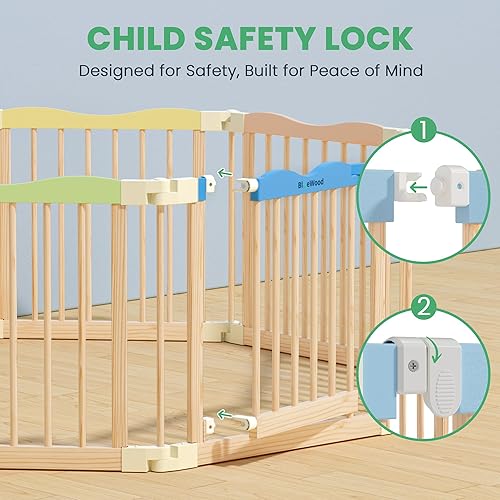 Miniatura 5 de Foldable Wooden Playpen - Adjustable Wood Baby Play Yard with Child-Proof Lock, Indoor Large Safety Fence for Babies and Toddlers - Easy Assembly,